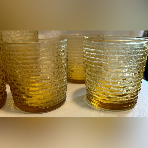 Vintage Anchor Hocking Gold Highball Tumbler 4 Piece Set With 3 Juice Glasses - Picture 3 of 10
